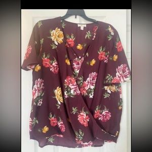 Cute Dressy Maroon Top with flowers